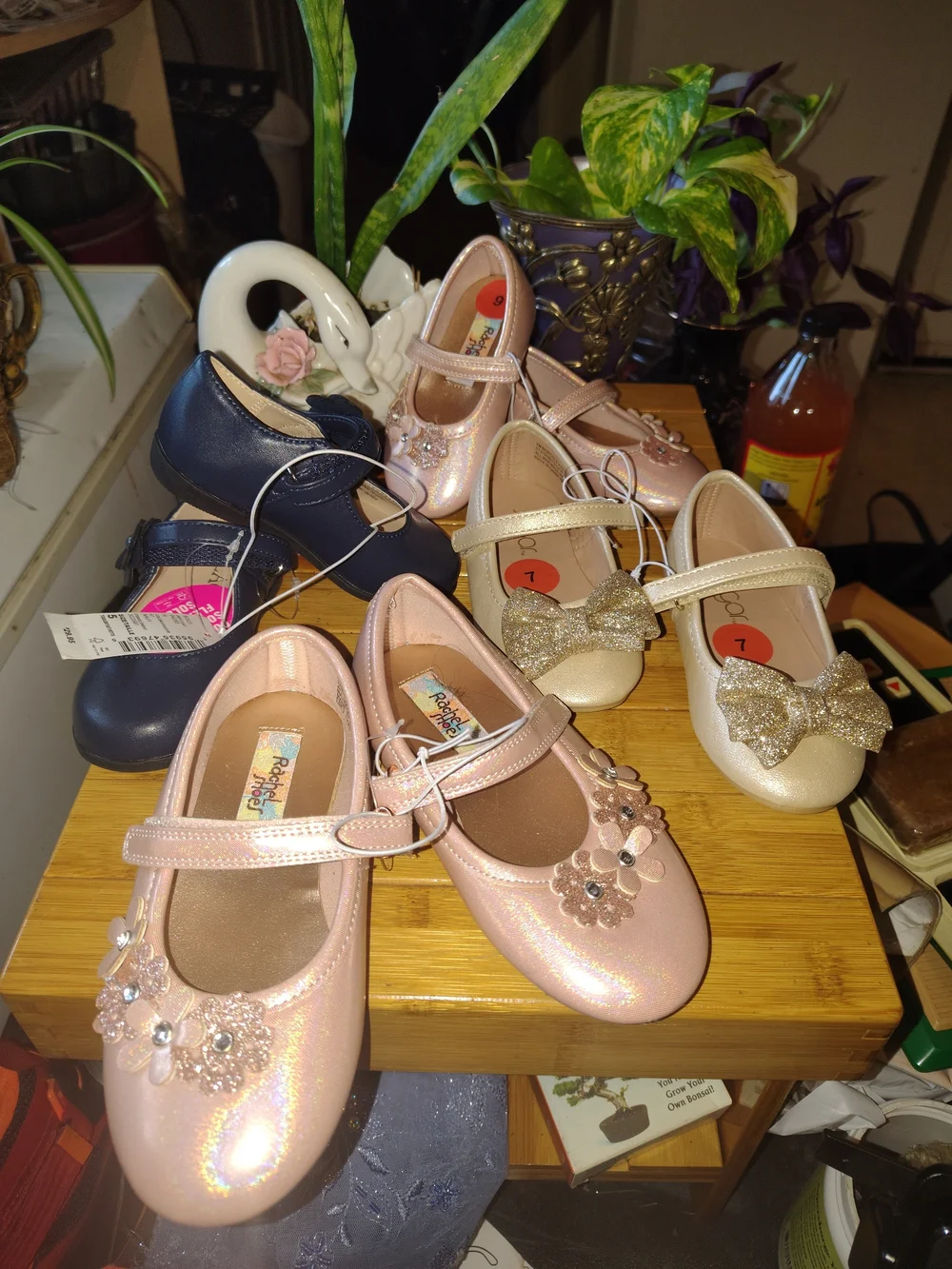 Bulk Lot 4pr New! Kids Mary Jane Shoe - Pink Floral Sparkle Mixed Sz.